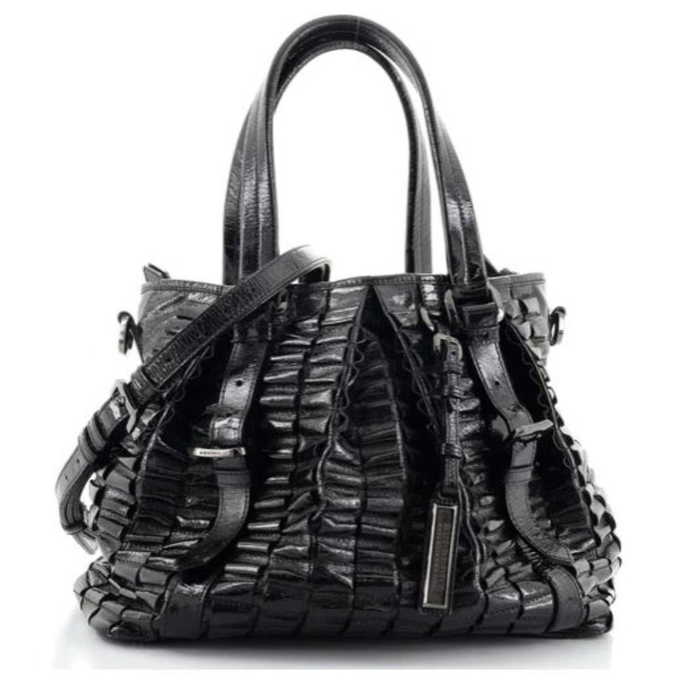 Burberry Black Patent Leather Lowry Bag